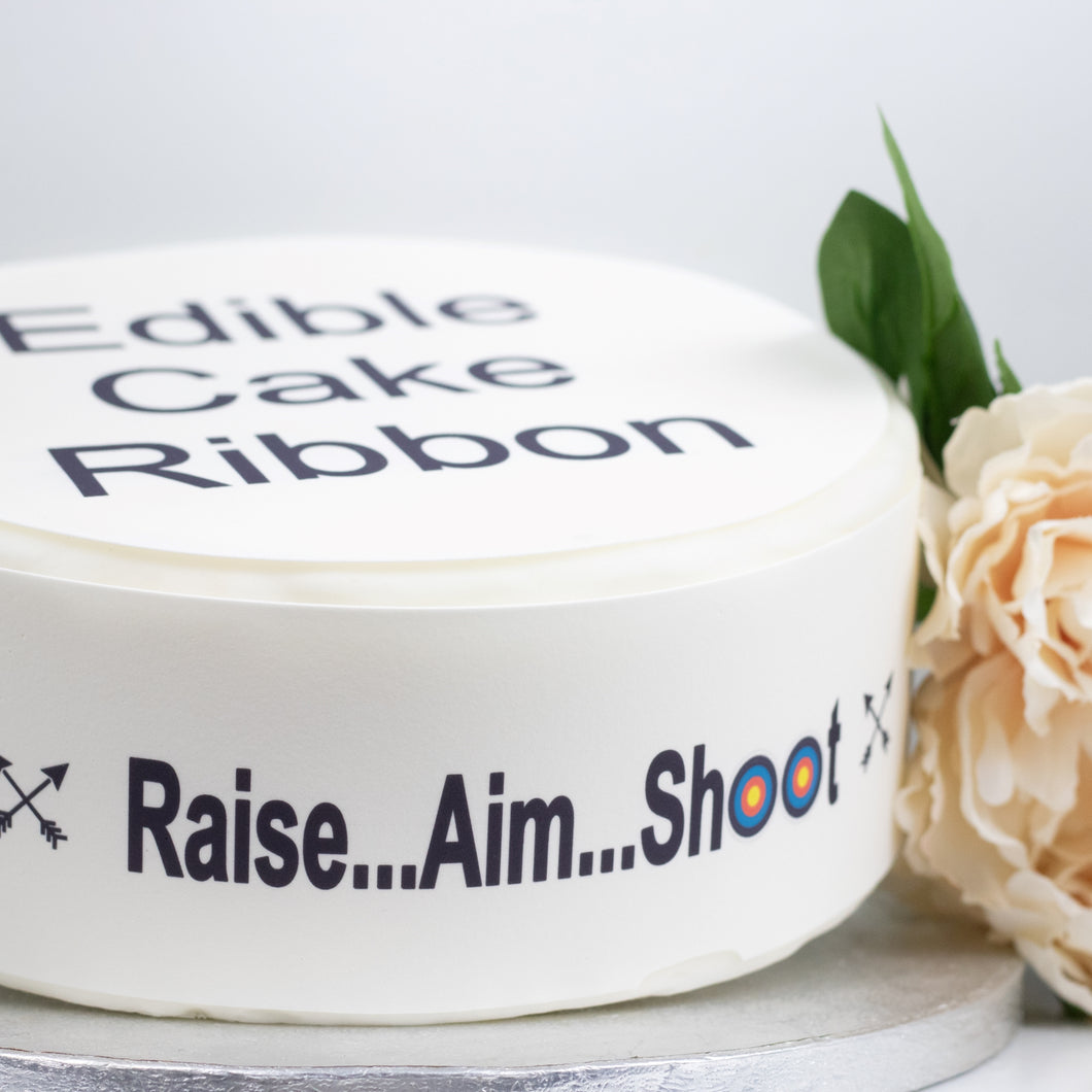 ARCHERY THEMED EDIBLE ICING CAKE RIBBON / SIDE STRIPS   Use instead of traditional ribbon to decorate the sides of your cakes  Edible fondant icing, perfect for that special occasion