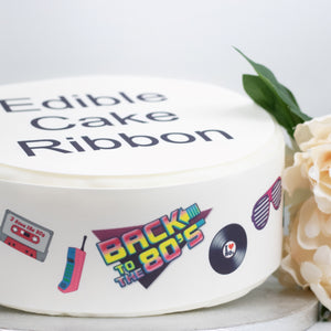 80s THEMED EDIBLE ICING CAKE RIBBON / SIDE STRIPS   Use instead of traditional ribbon to decorate the sides of your cakes  Edible fondant icing, perfect for that special occasion