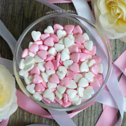 Pink & White Tablet Hearts Sprinkles Cupcake / Cake Decorations