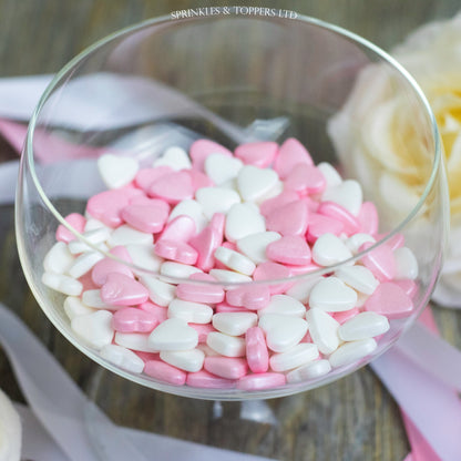 Pink & White Tablet Hearts Sprinkles Cupcake / Cake Decorations