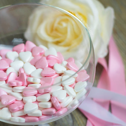 Pink & White Tablet Hearts Sprinkles Cupcake / Cake Decorations