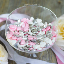 Load image into Gallery viewer, Pink White &amp; Metallic Silver Tablet Hearts Sprinkles Cupcake / Cake Decorations