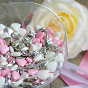 Pink White & Metallic Silver Tablet Hearts Sprinkles Cupcake / Cake Decorations