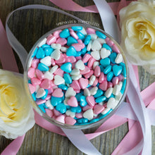 Load image into Gallery viewer, Pink White &amp; Blue Tablet Hearts Sprinkles Cupcake / Cake Decorations