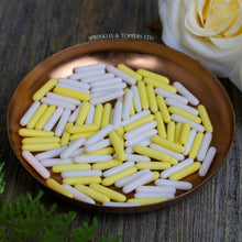 Load image into Gallery viewer, Yellow &amp; White Matt Macaroni Rods (20mm) Sprinkles