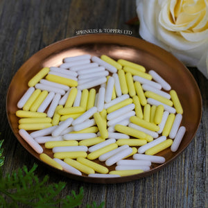 Yellow & White Matt Macaroni Rods (20mm) Sprinkles