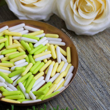 Load image into Gallery viewer, Yellow White &amp; Lime Green Matt Macaroni Rods (20mm) Sprinkles