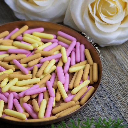 Pink Yellow & Caramel Matt Macaroni Rods (20mm) Sprinkles