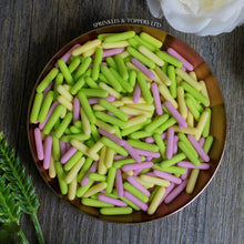 Load image into Gallery viewer, Pink Yellow &amp; Lime Green Matt Macaroni Rods (20mm) Sprinkles