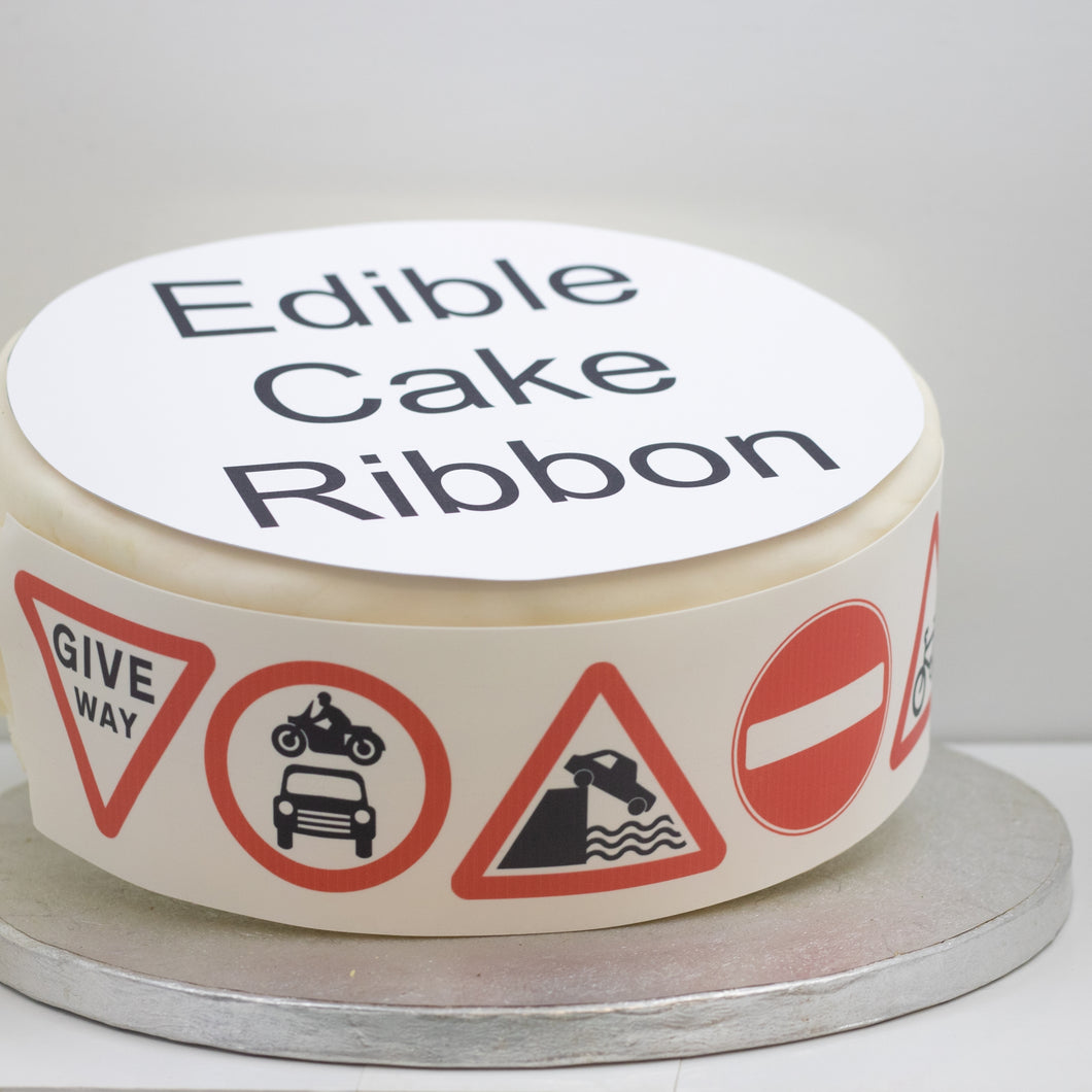 Road Signs Edible Icing Cake Ribbon / Side Strips