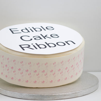 Baby Shower / Gender Reveal Pink Edible Icing Cake Ribbon