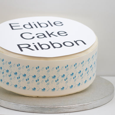 Baby Shower / Gender Reveal Blue Edible Icing Cake Ribbon / Side Strips