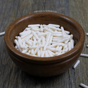 White Polished Macaroni Rods (20mm) Sprinkles