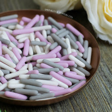 Load image into Gallery viewer, Grey Lilac &amp; White Matt Macaroni Rods (20mm) Sprinkles