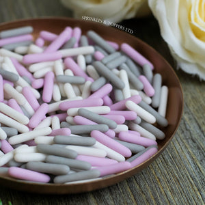Grey Lilac & White Matt Macaroni Rods (20mm) Sprinkles