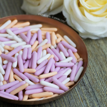 Lilac White & Peach Matt Macaroni Rods (20mm) Sprinkles