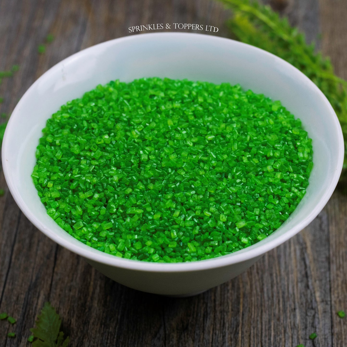 Edible green sugar crystals with a lovely shiny finish