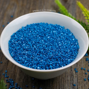 Edible blue sugar crystals with a lovely shiny finish  Suitable for Vegetarians  Perfect to top any cupcake, large cake, ice cream, cookies, shakes and more...