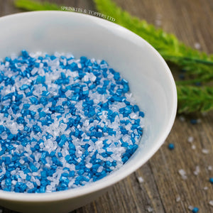 Edible blue and white sugar crystals with a lovely shiny finish  Perfect to top any cupcake, large cake, ice cream, cookies, shakes and more...