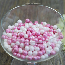 Load image into Gallery viewer, Lovely edible sugar pearls with shiny finish 7mm (approx)  Perfect to decorate cupcakes, a large cake, ice creams, smoothies, cookies.....the list is endless
