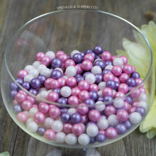 Load image into Gallery viewer, Lovely pink, purple and white edible sugar pearls with shiny finish 7mm (approx)  Perfect to decorate cupcakes, a large cake, ice creams, smoothies, cookies.....the list is endless  Packaged in sealed food safe bag