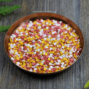 4mm Red White & Gold Glimmer Confetti  Edible confetti with a lovely shiny finish  Perfect to top any cupcake, large cake, ice cream, cookies, shakes and more...
