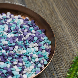 4mm Purple White & Turquoise Glimmer Confetti  Edible confetti with a lovely shiny finish  Perfect to top any cupcake, large cake, ice cream, cookies, shakes and more...