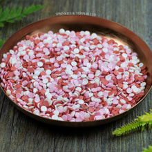 Load image into Gallery viewer, 4mm Red White &amp; Pink Glimmer Confetti  Edible confetti with a lovely shiny finish  Perfect to top any cupcake, large cake, ice cream, cookies, shakes and more...