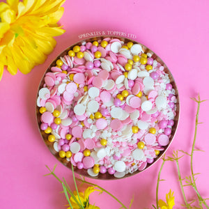 Pink, White & Gold Princess Sprinkles Mix Cupcake / Cake Decorations