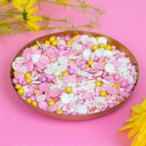 Pink, White & Gold Princess Sprinkles Mix Cupcake / Cake Decorations