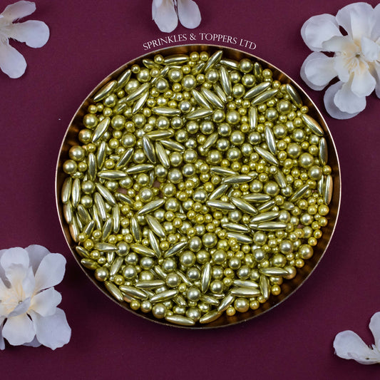 Large Gold Metallic Rice & Pearls Mix