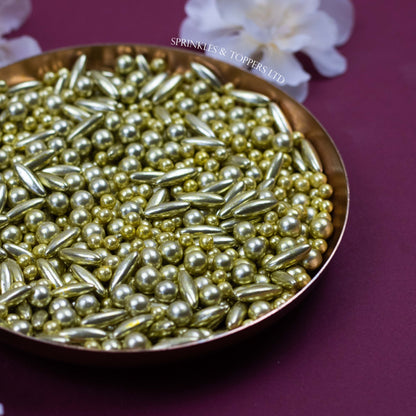 Large Gold Metallic Rice & Pearls Mix