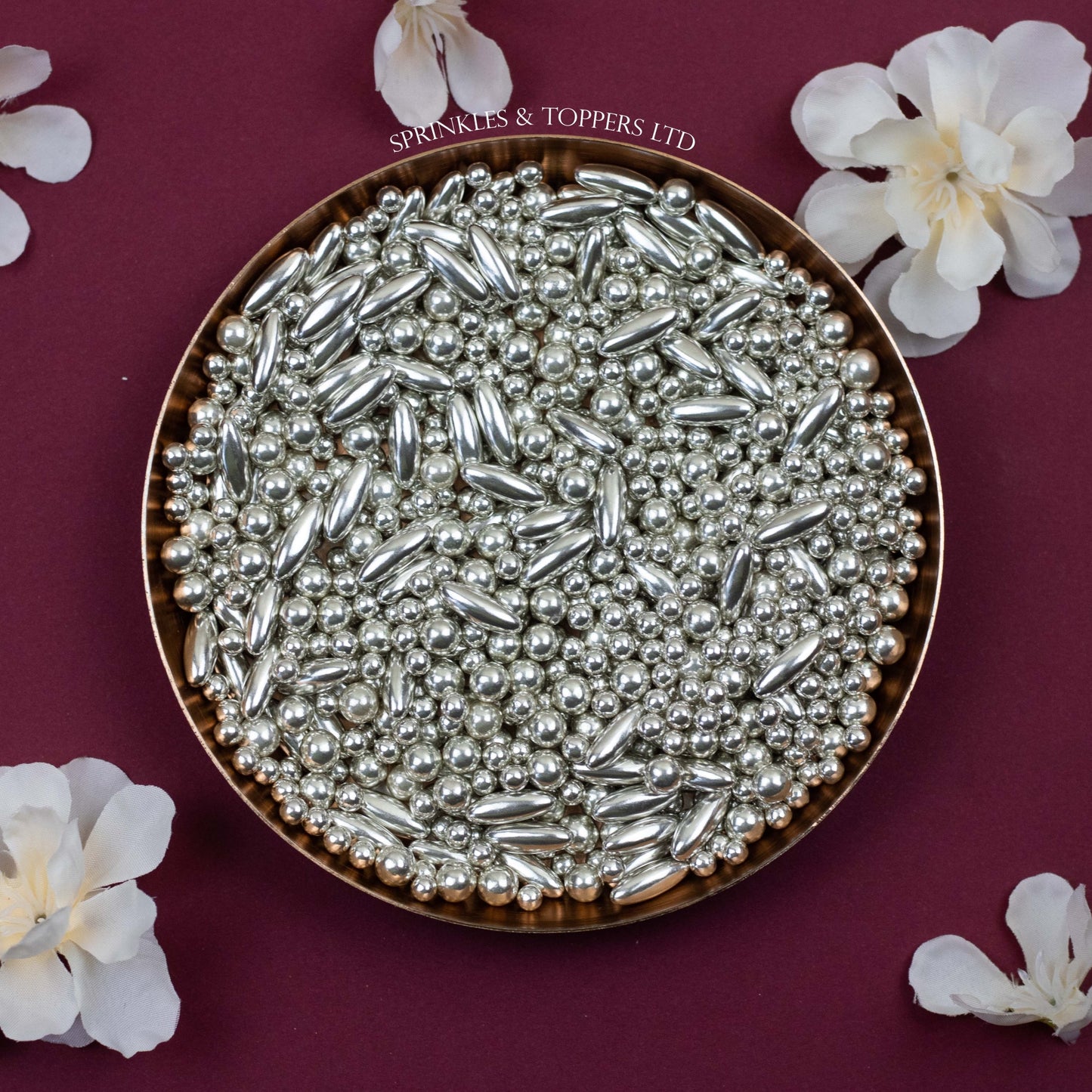 Large Silver Metallic Rice & Pearls Mix