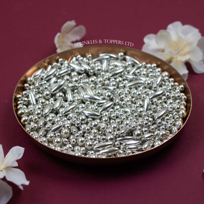 Large Silver Metallic Rice & Pearls Mix