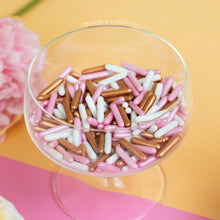 Load image into Gallery viewer, Pink White &amp; Rose Gold / Copper Macaroni Rods (20mm) Sprinkles