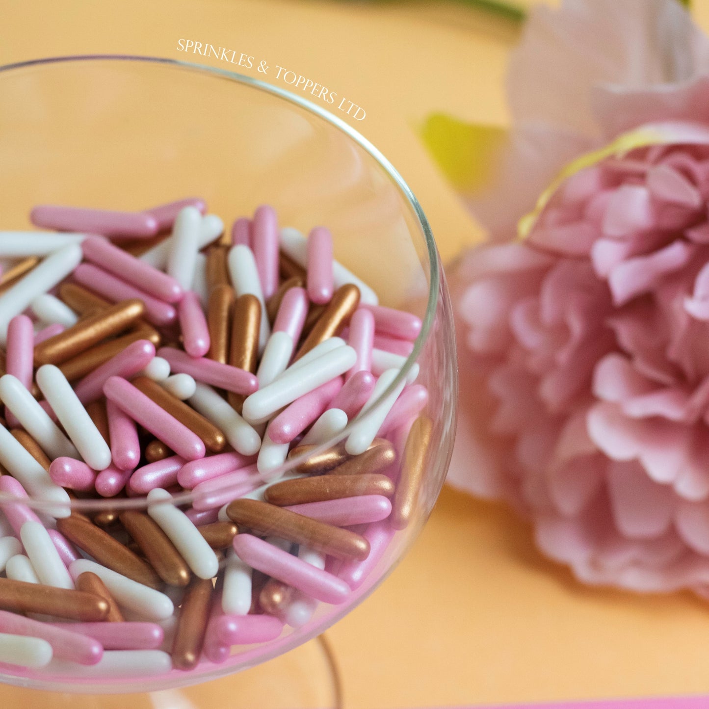 Pink White & Rose Gold / Copper Macaroni Rods (20mm) Sprinkles