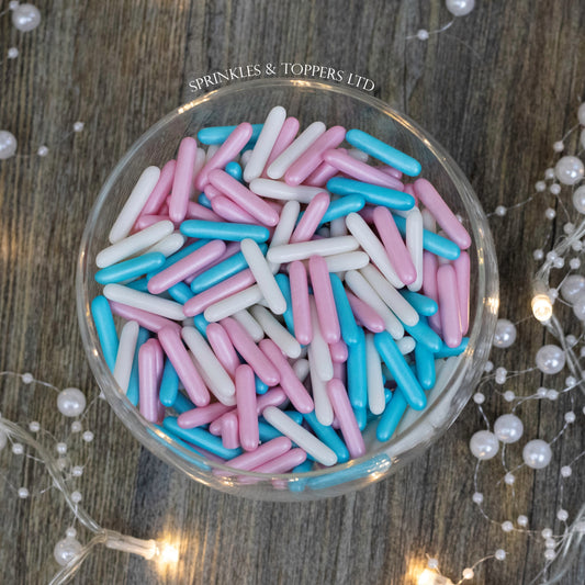 Pink, White & Blue Macaroni Rods (20mm) Sprinkles