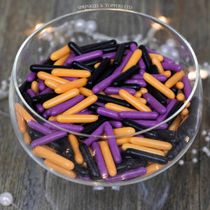 Purple, Orange & Black Macaroni Rods (20mm) Sprinkles