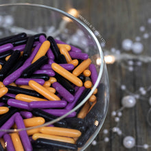 Load image into Gallery viewer, Purple, Orange &amp; Black Macaroni Rods (20mm) Sprinkles