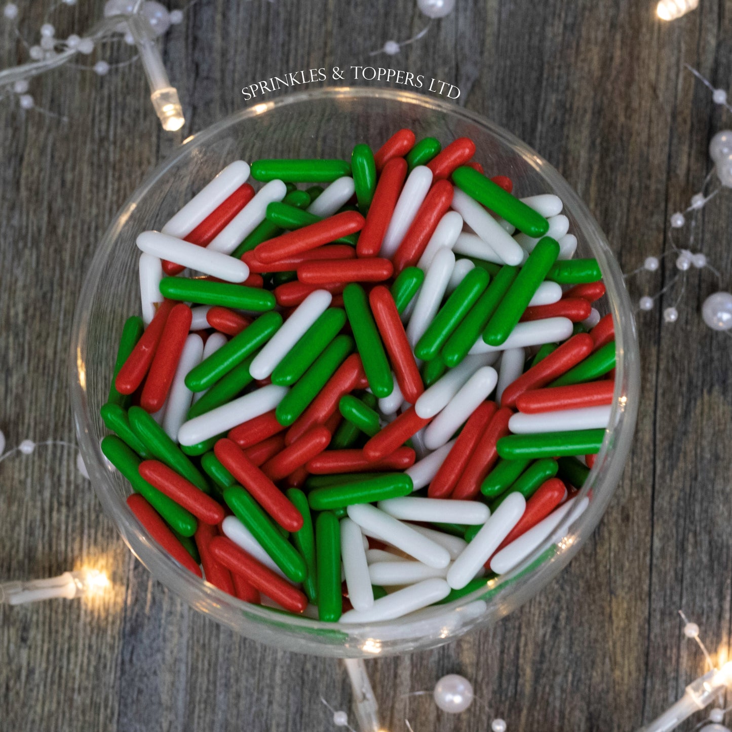 Red, White & Green Macaroni Rods (20mm) Sprinkles