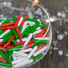 Load image into Gallery viewer, Red, White &amp; Green Macaroni Rods (20mm) Sprinkles