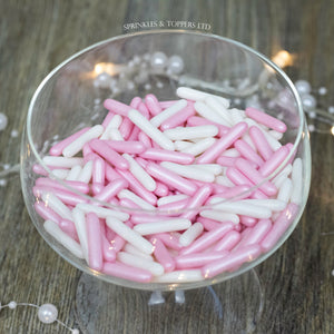 Pink & White Macaroni Rods (20mm) Sprinkles