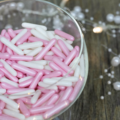 Pink & White Macaroni Rods (20mm) Sprinkles