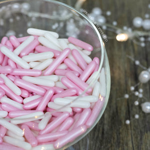 Pink & White Macaroni Rods (20mm) Sprinkles