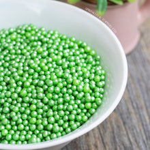Load image into Gallery viewer, Green Glimmer Pearls (3-4mm) Sprinkles  Lovely edible sugar pearls with shiny finish 3-4mm (approx)  Perfect to decorate cupcakes, a large cake, ice creams, smoothies, cookies.....the list is endless
