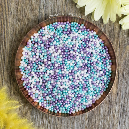 Purple Turquoise & White Glimmer Pearls (3-4mm)