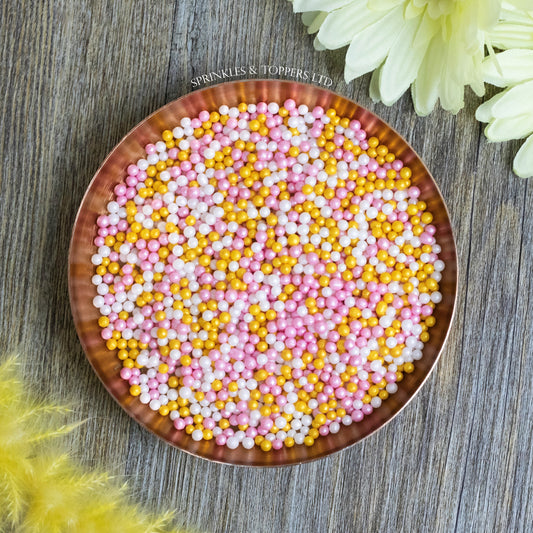 Pink White & Gold Glimmer Pearls (3-4mm) Sprinkles