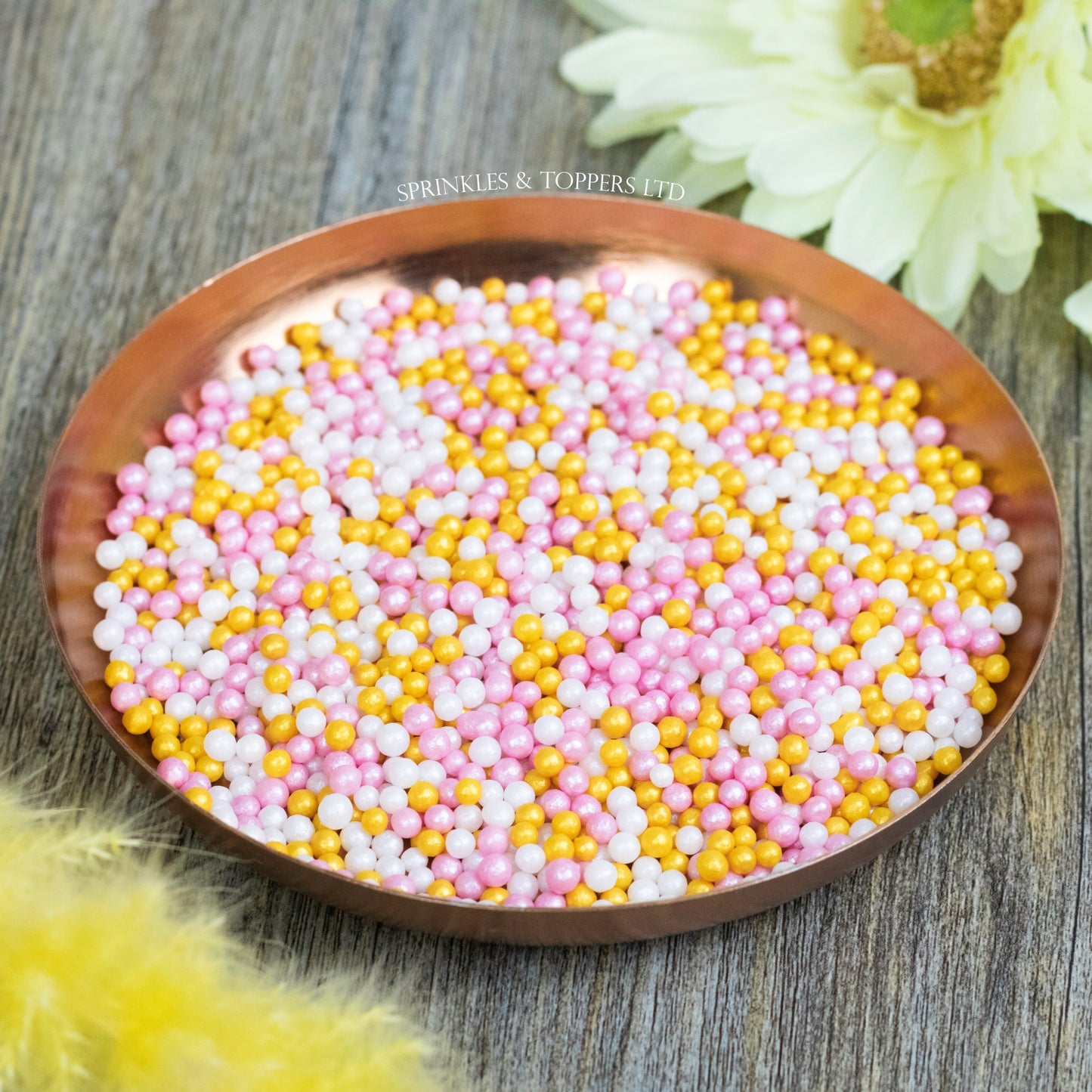 Pink White & Gold Glimmer Pearls (3-4mm) Sprinkles