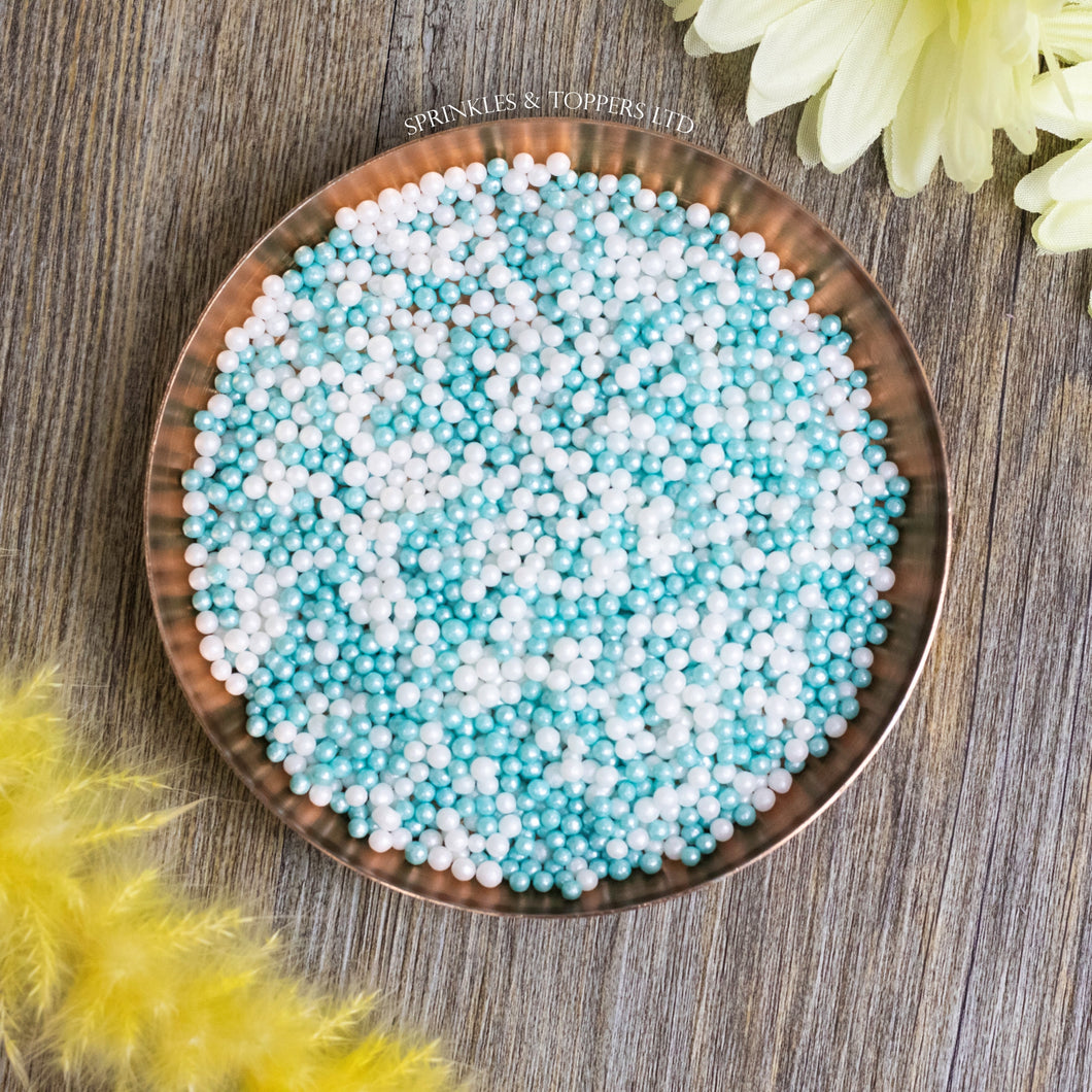 Turquoise & White Glimmer Pearls (3-4mm) Sprinkles