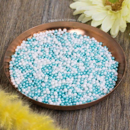 Turquoise & White Glimmer Pearls (3-4mm) Sprinkles